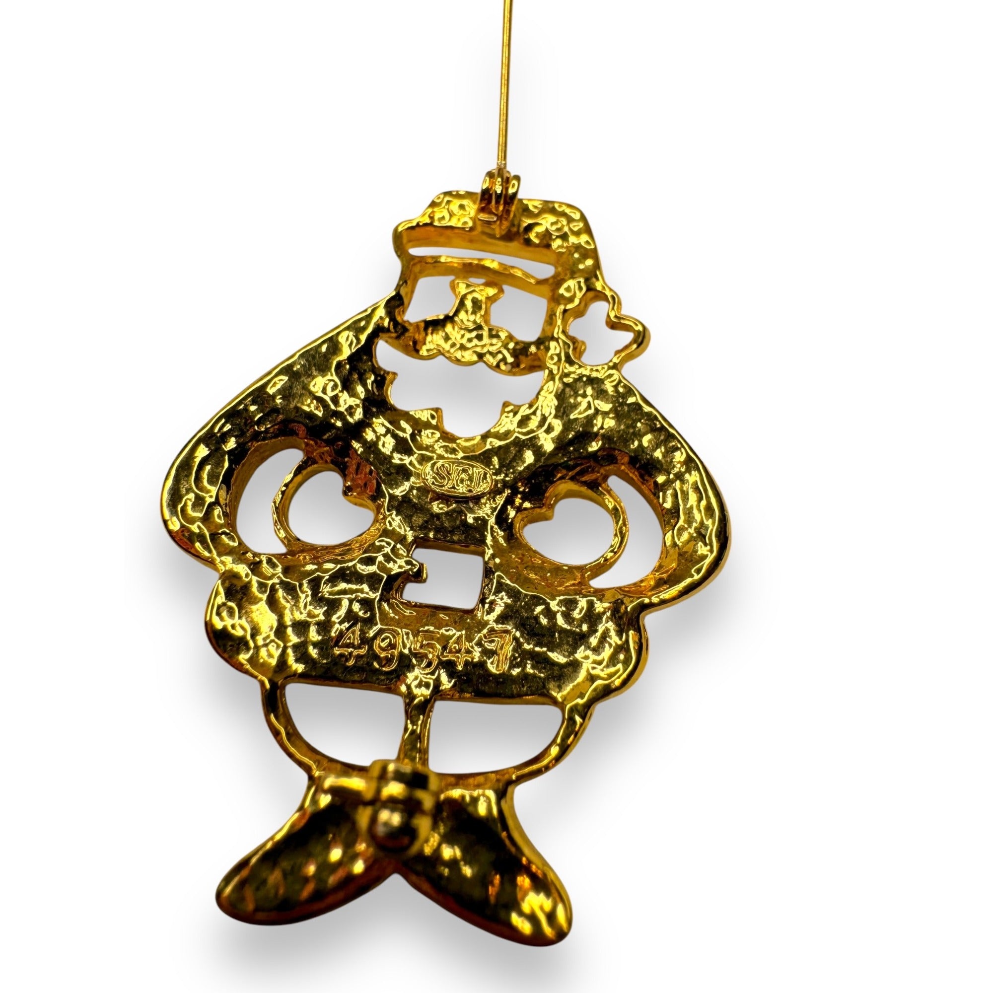 Vintage SFJ Santa Claus Enamel Pin Brooch Gold Tone Holiday Jewelry