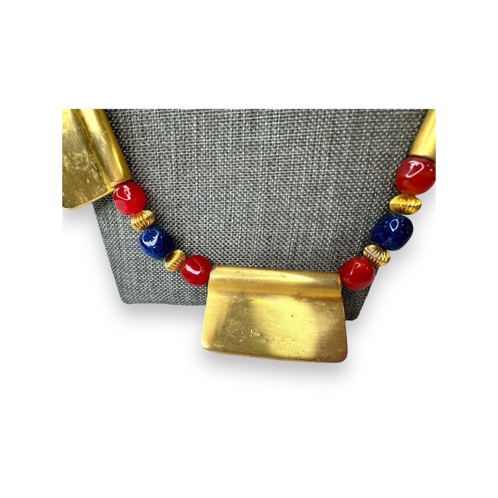 Vintage Chunky Millefiori Art Glass Goldtone Statement Necklace 27” Spring ring