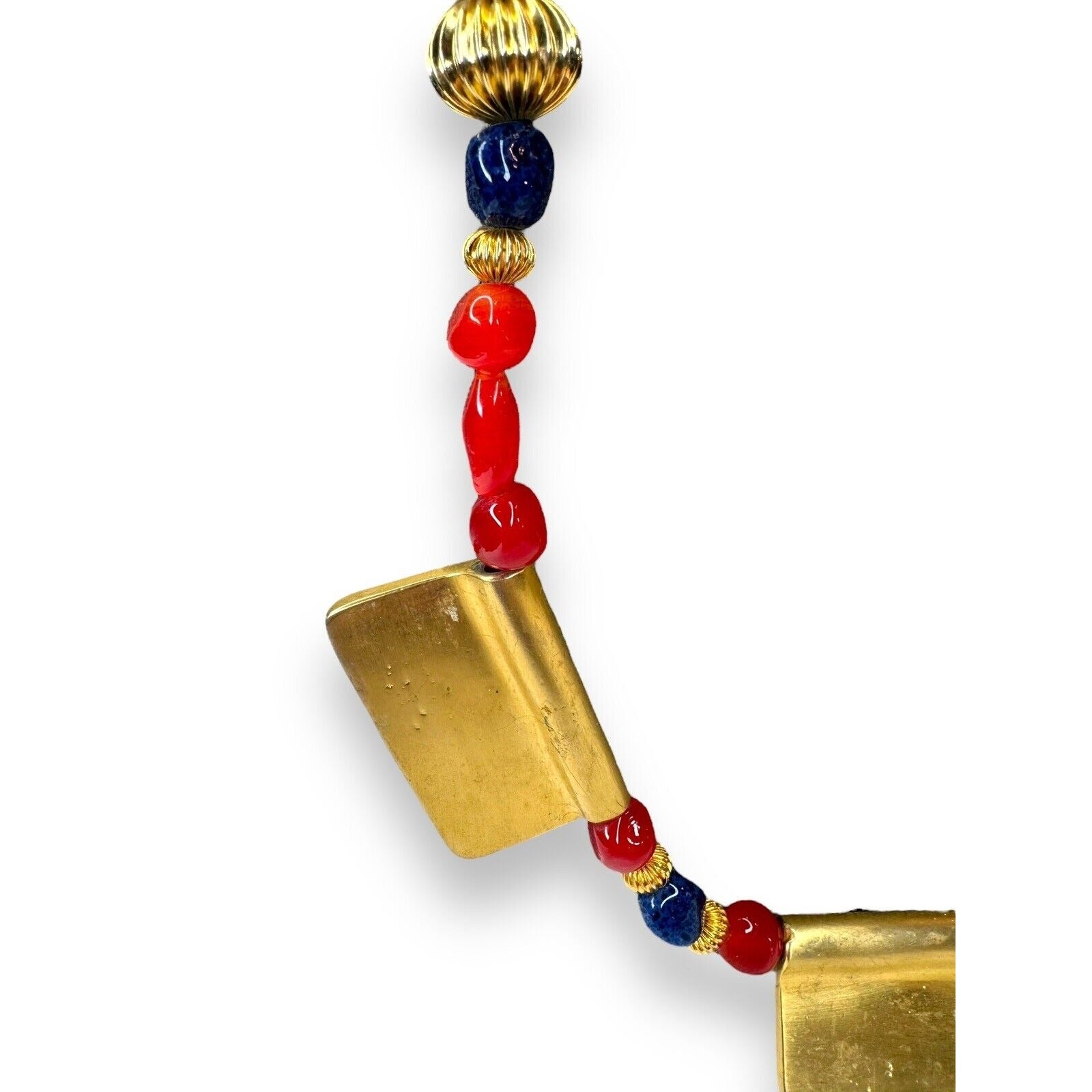 Vintage Chunky Millefiori Art Glass Goldtone Statement Necklace 27” Spring ring