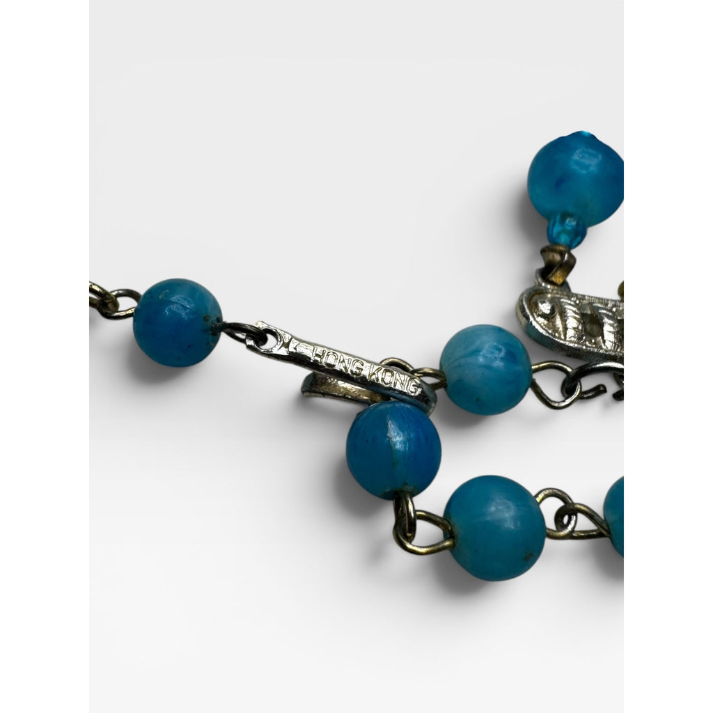 Hong Kong Blue Swirl Acrylic Beaded 1960s Chunky Adjustable Necklace Vintage