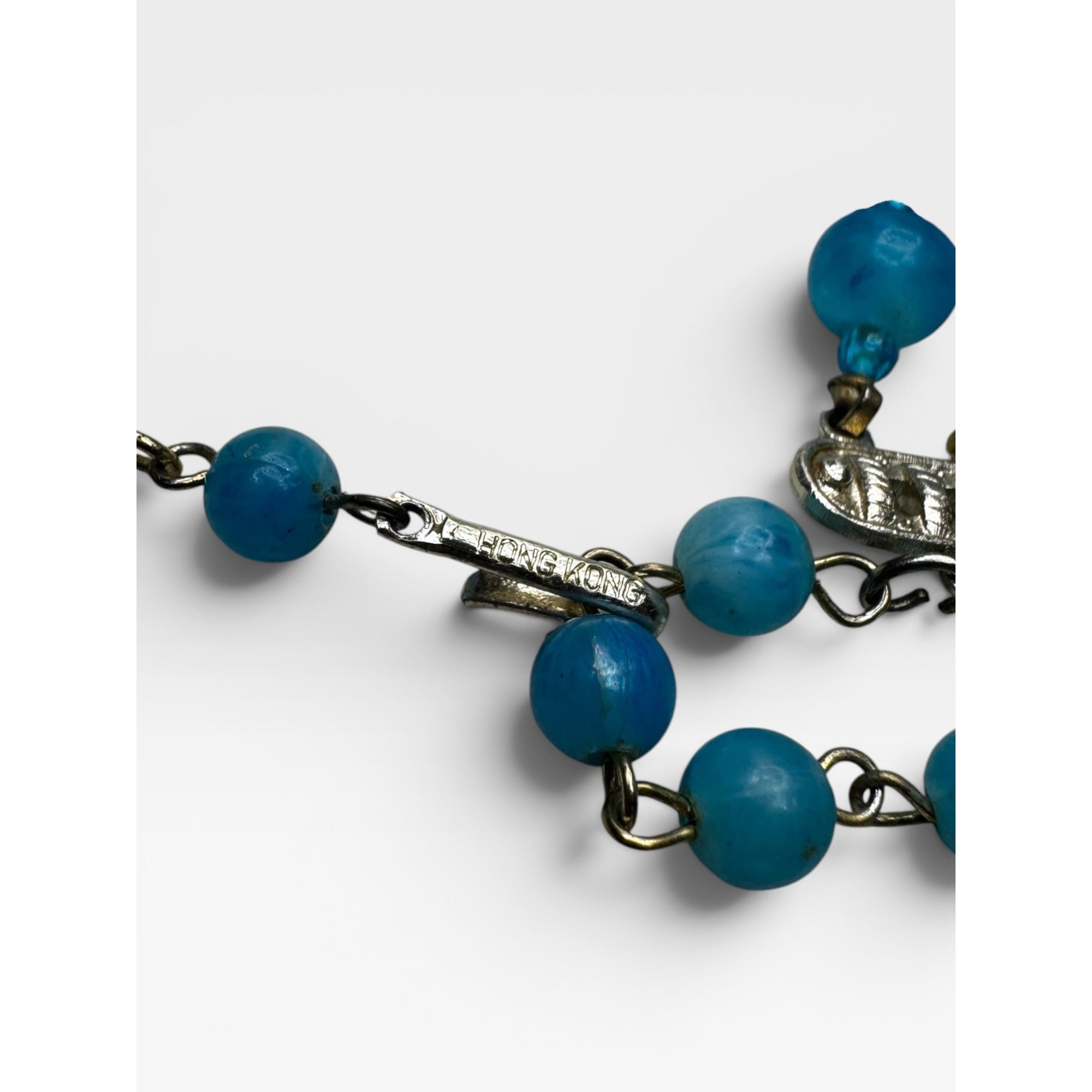 Hong Kong Blue Swirl Acrylic Beaded 1960s Chunky Adjustable Necklace Vintage