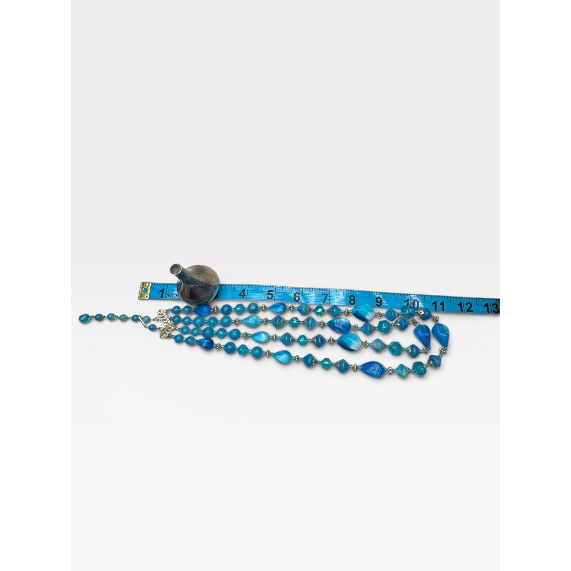 Hong Kong Blue Swirl Acrylic Beaded 1960s Chunky Adjustable Necklace Vintage
