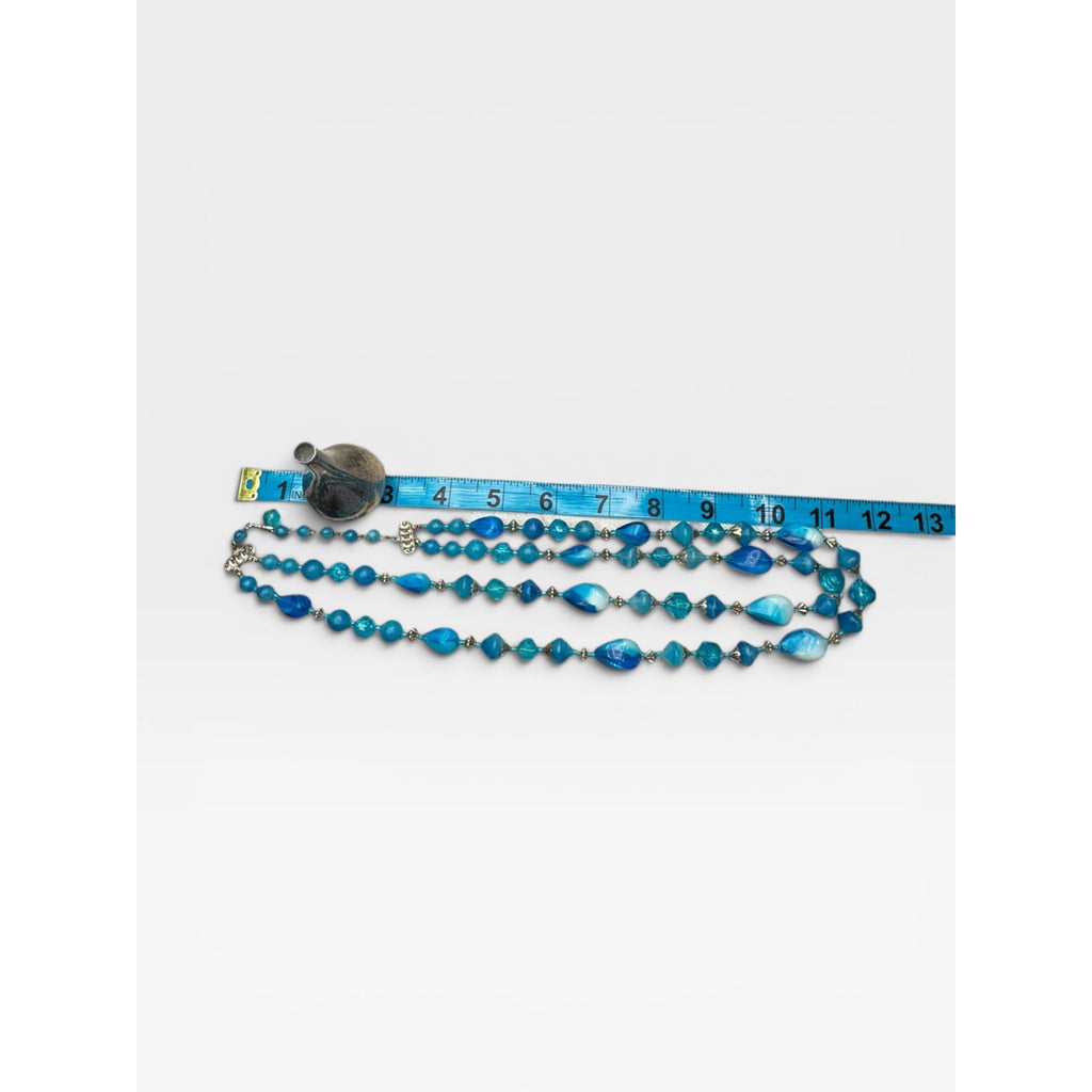 Hong Kong Blue Swirl Acrylic Beaded 1960s Chunky Adjustable Necklace Vintage