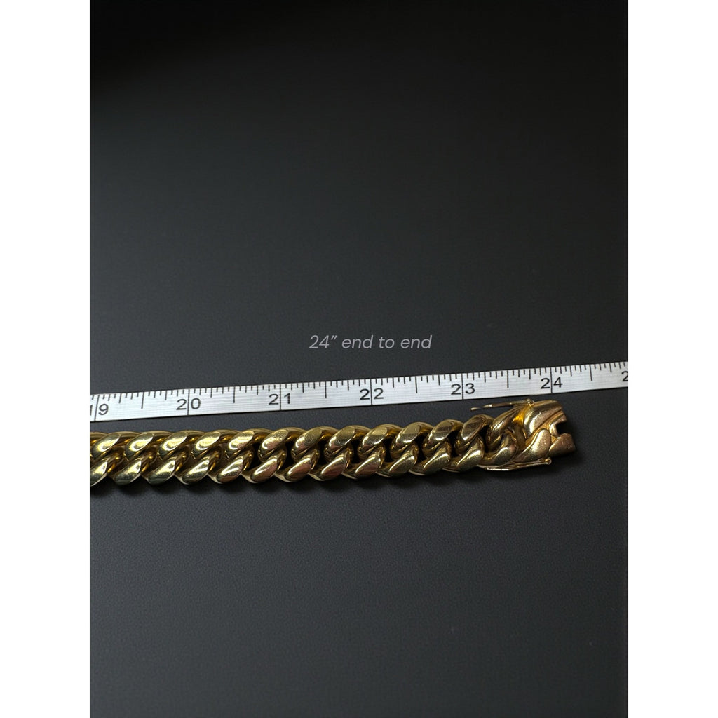 Gold Tone Stainless Steel Heavyweight Cuban Link Chain Necklace 24" 14mm 2000s