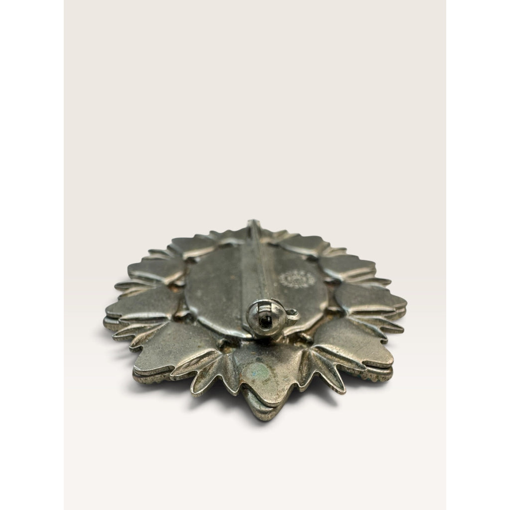 Bell Trading Post Vintage Southwestern Faux Turquoise Nickel Silver Brooch 1.77"