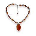 Sterling Silver Carnelian Agate Beaded Necklace Lobster Claw 16.75"-18"