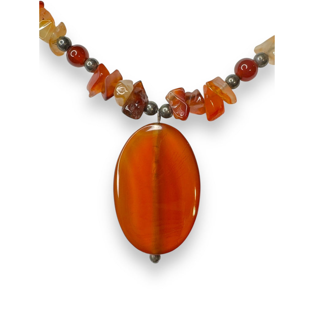 Sterling Silver Carnelian Agate Beaded Necklace Lobster Claw 16.75"-18"