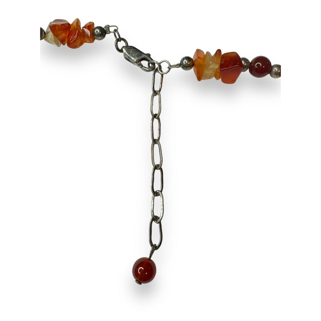 Sterling Silver Carnelian Agate Beaded Necklace Lobster Claw 16.75"-18"