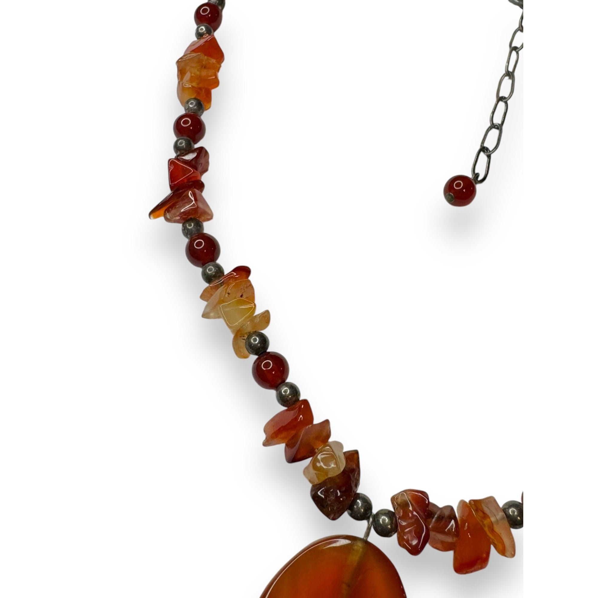 Sterling Silver Carnelian Agate Beaded Necklace Lobster Claw 16.75"-18"