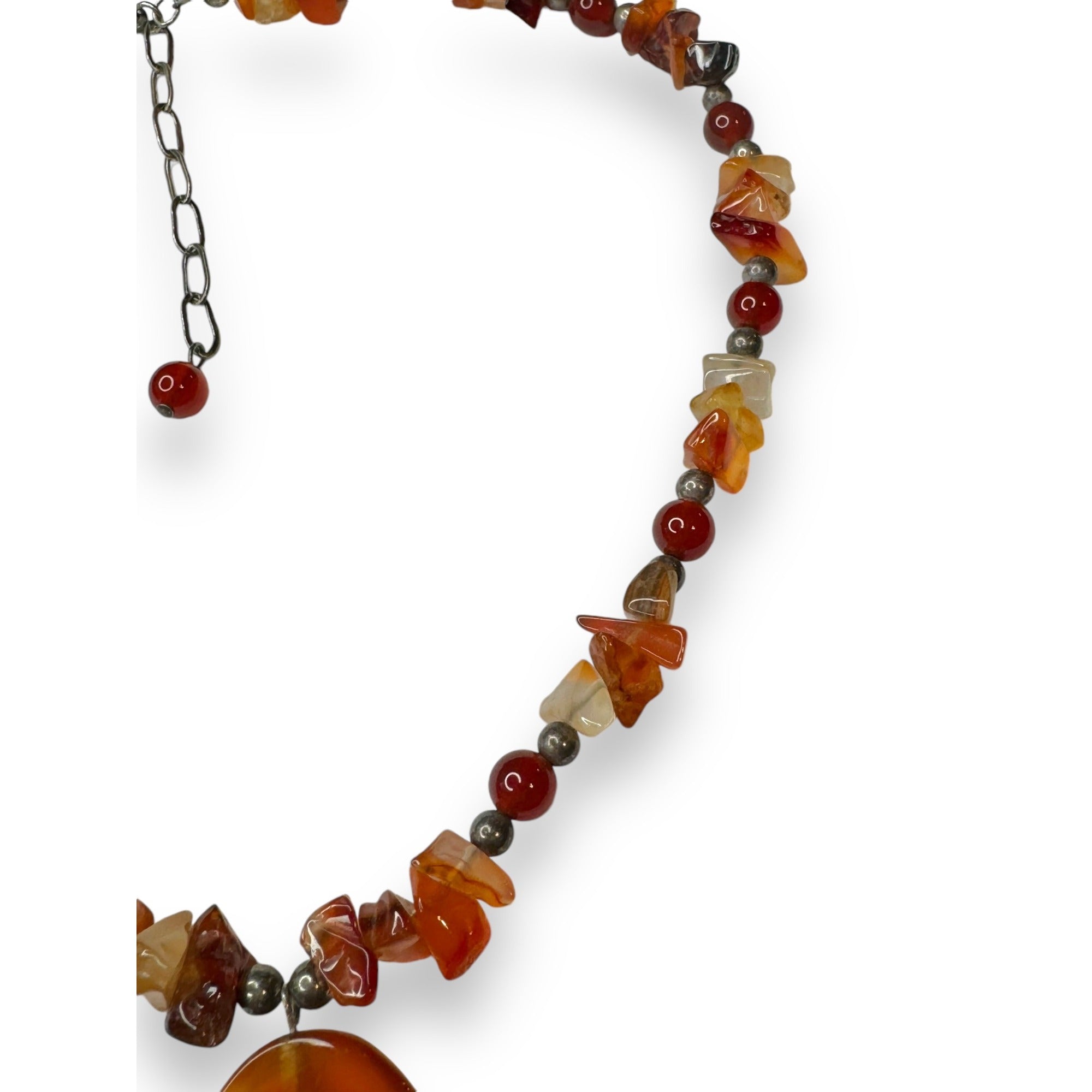 Sterling Silver Carnelian Agate Beaded Necklace Lobster Claw 16.75"-18"