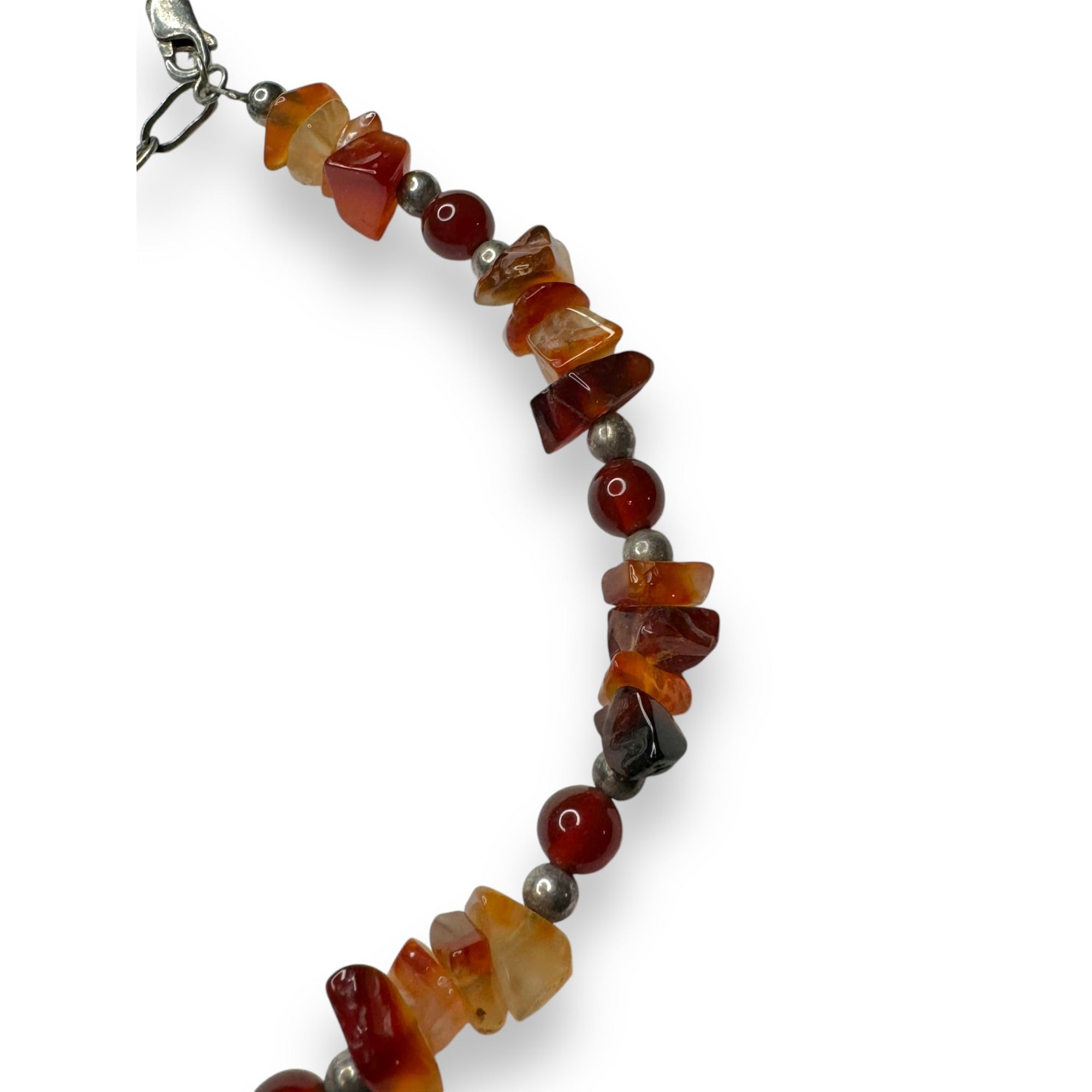 Sterling Silver Carnelian Agate Beaded Necklace Lobster Claw 16.75"-18"