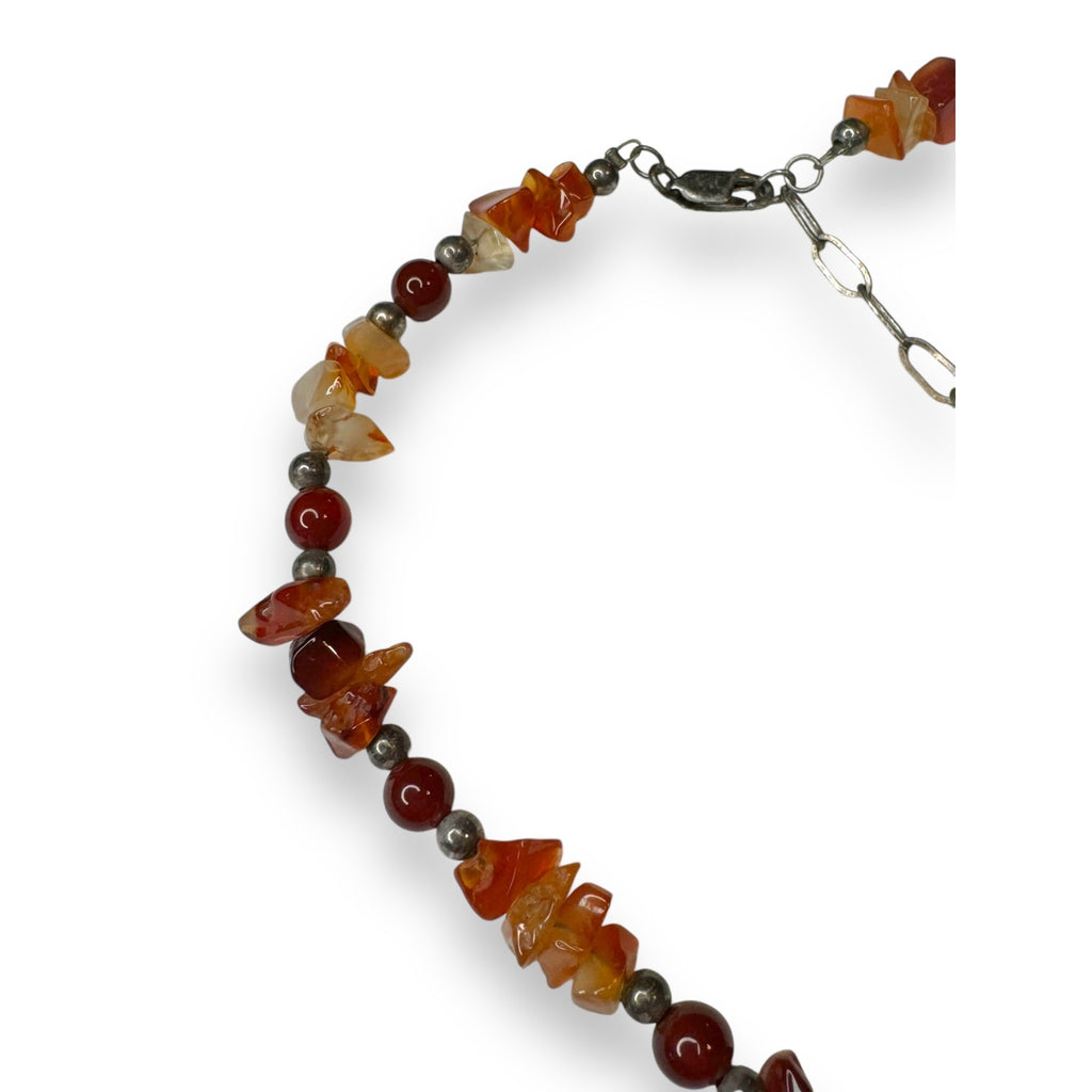 Sterling Silver Carnelian Agate Beaded Necklace Lobster Claw 16.75"-18"