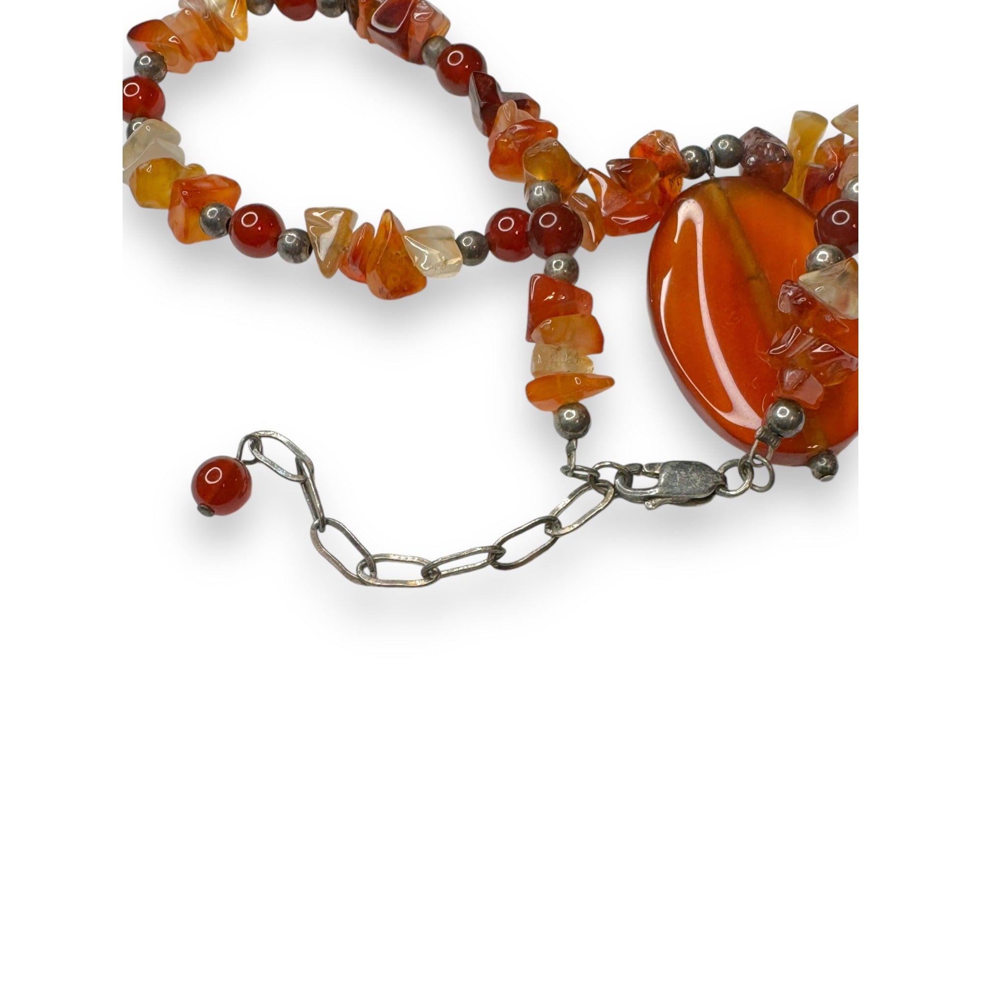 Sterling Silver Carnelian Agate Beaded Necklace Lobster Claw 16.75"-18"