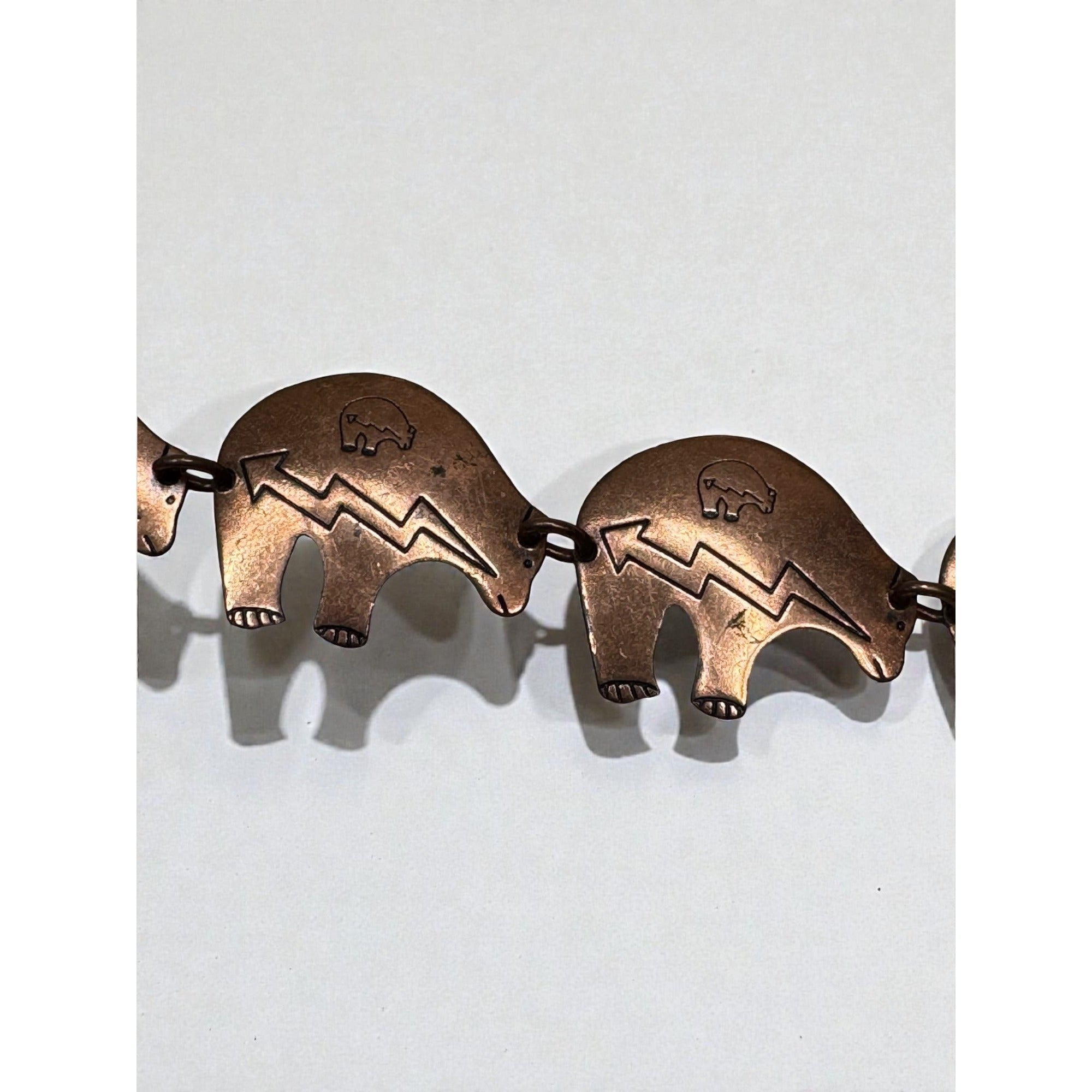 Copper Bear Link Bracelet Southwestern Boho Artisan Vintage 1980s