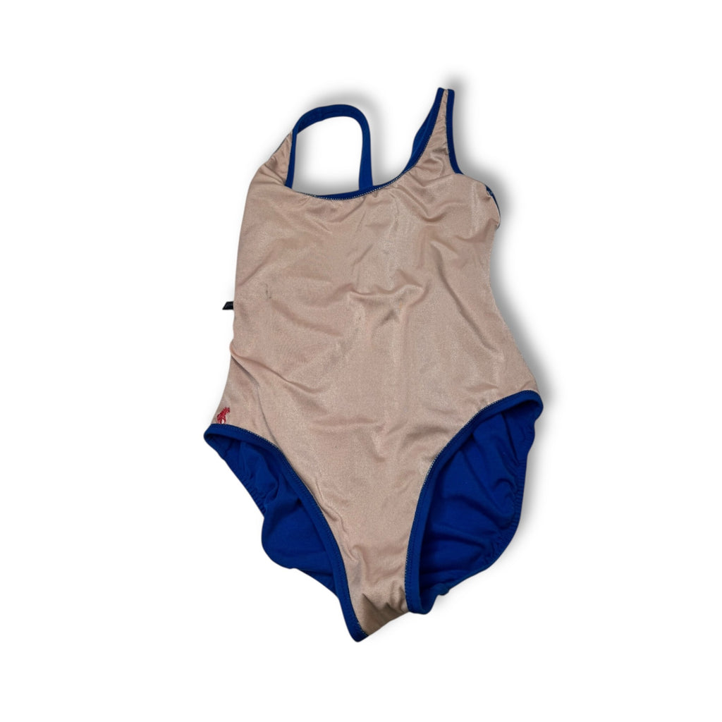 Ralph Lauren Womens Racerback Swimsuit Size 12 Blue Cotton Lycra Vintage 1980s