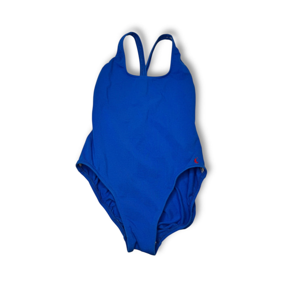 Ralph Lauren Womens Racerback Swimsuit Size 12 Blue Cotton Lycra Vintage 1980s