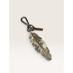 Jessica Simpson Gold Tone Metal Engraved Feather Handbag Bag Charm Keychain