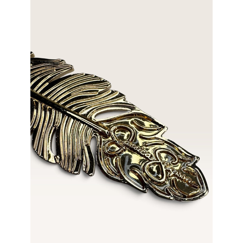 Jessica Simpson Gold Tone Metal Engraved Feather Handbag Bag Charm Keychain