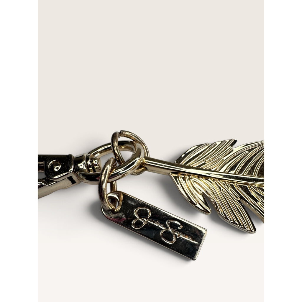 Jessica Simpson Gold Tone Metal Engraved Feather Handbag Bag Charm Keychain