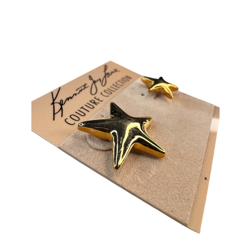 Kenneth Jay Lane Star Earrings Gold Tone Couture Collection Original Card 1990s