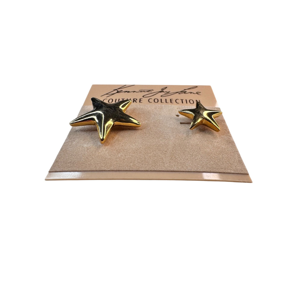 Kenneth Jay Lane Star Earrings Gold Tone Couture Collection Original Card 1990s