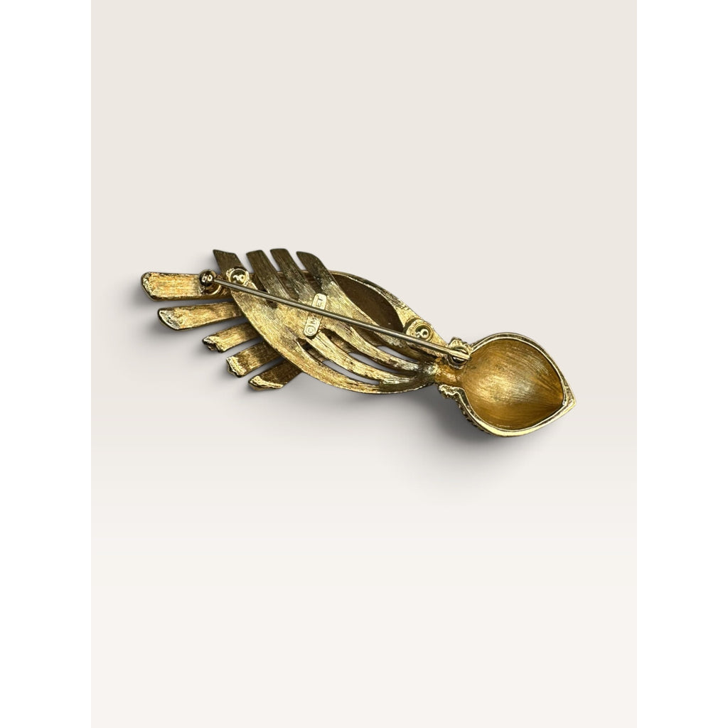 Vintage Monet Brushed Gold Tone Wheat Sheath Plume Brooch Pin Architectural 3.32"