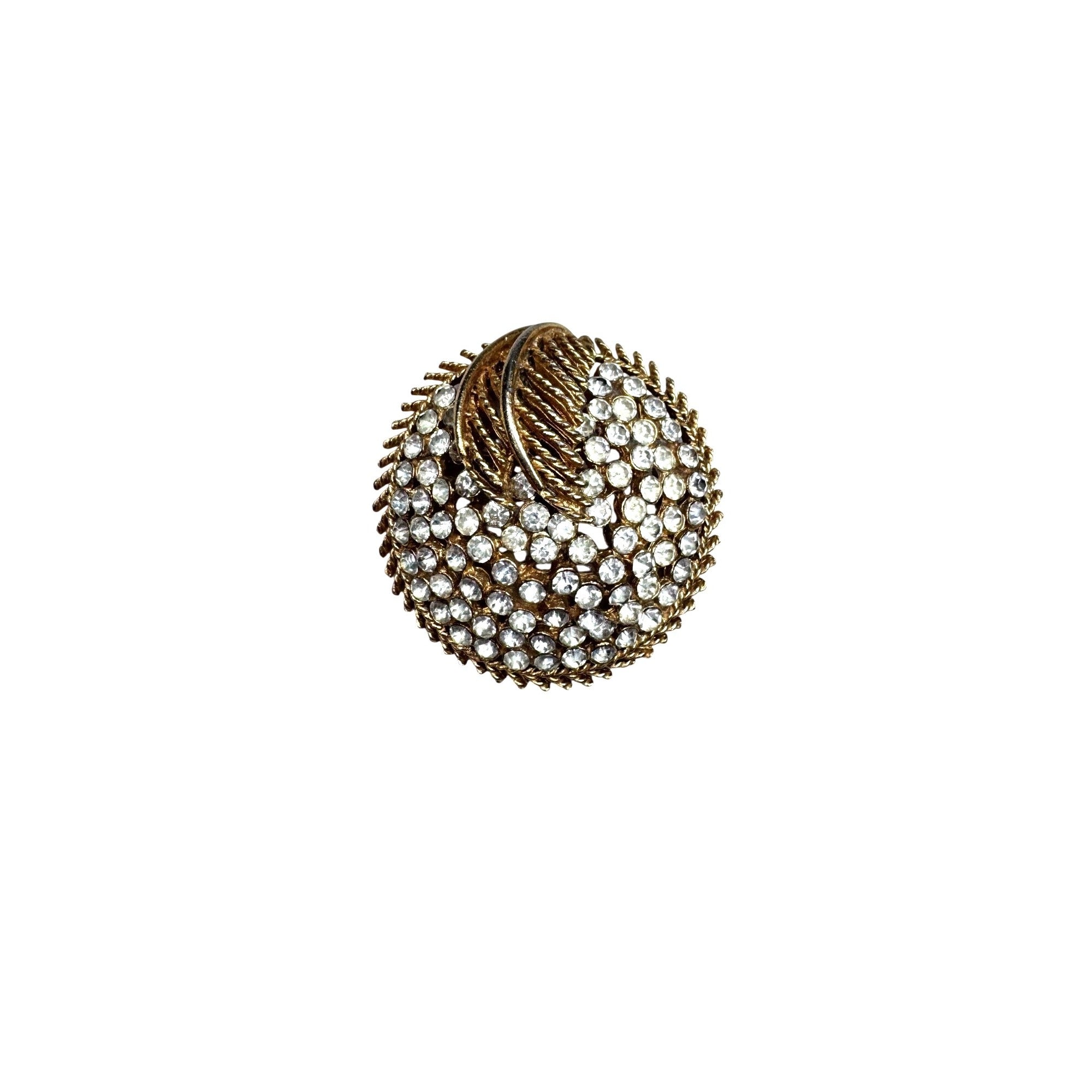 Coro Rhinestone Dome Brooch Gold Tone Pave Crystal Round 1950s Vintage