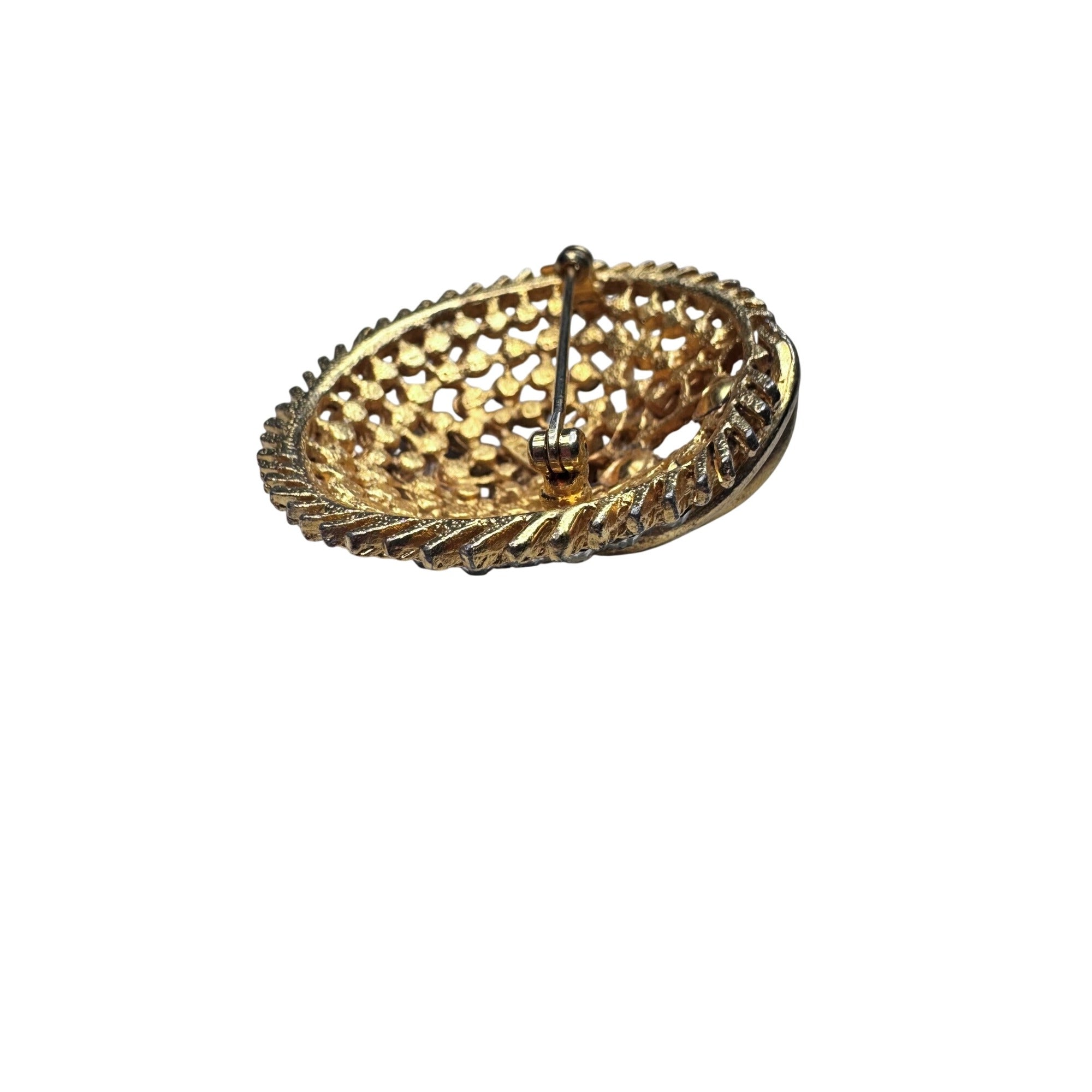 Coro Rhinestone Dome Brooch Gold Tone Pave Crystal Round 1950s Vintage