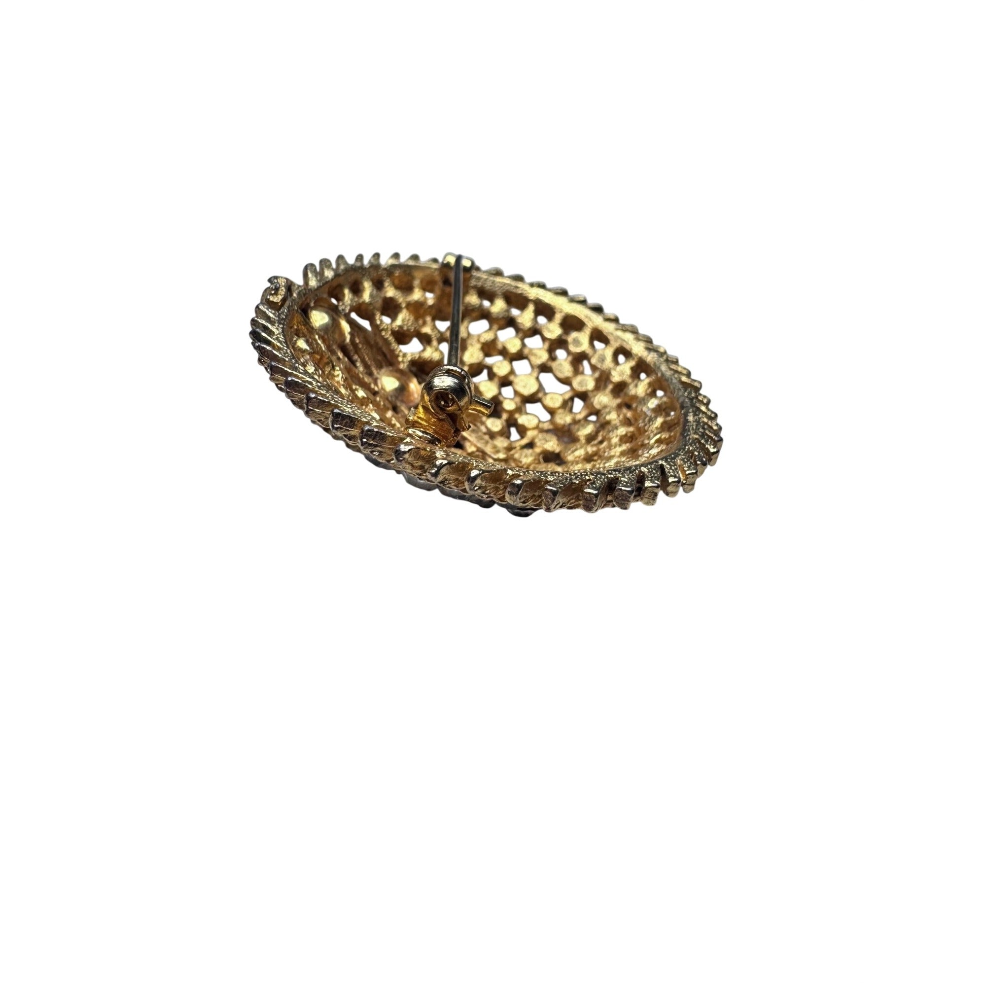 Coro Rhinestone Dome Brooch Gold Tone Pave Crystal Round 1950s Vintage