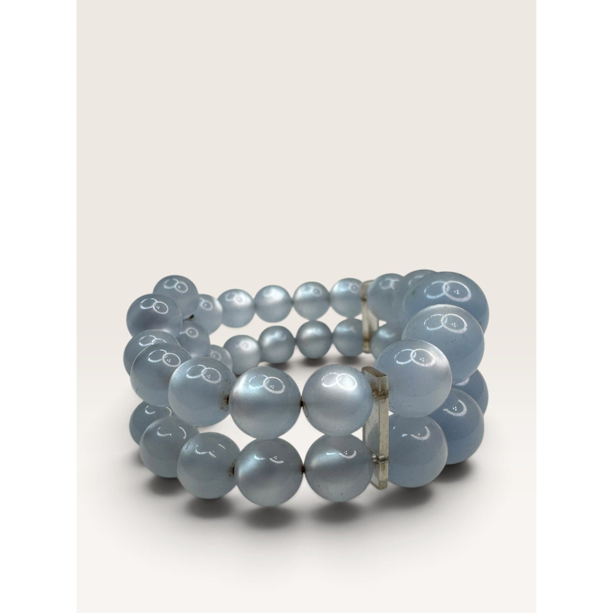 1950s Baby Blue Moonglow Lucite 2 Row Graduated Bead Memory Wire Bracelet