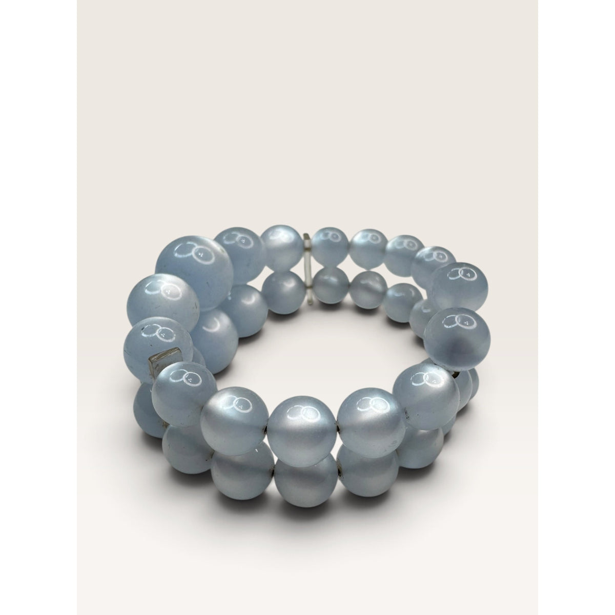 1950s Baby Blue Moonglow Lucite 2 Row Graduated Bead Memory Wire Bracelet