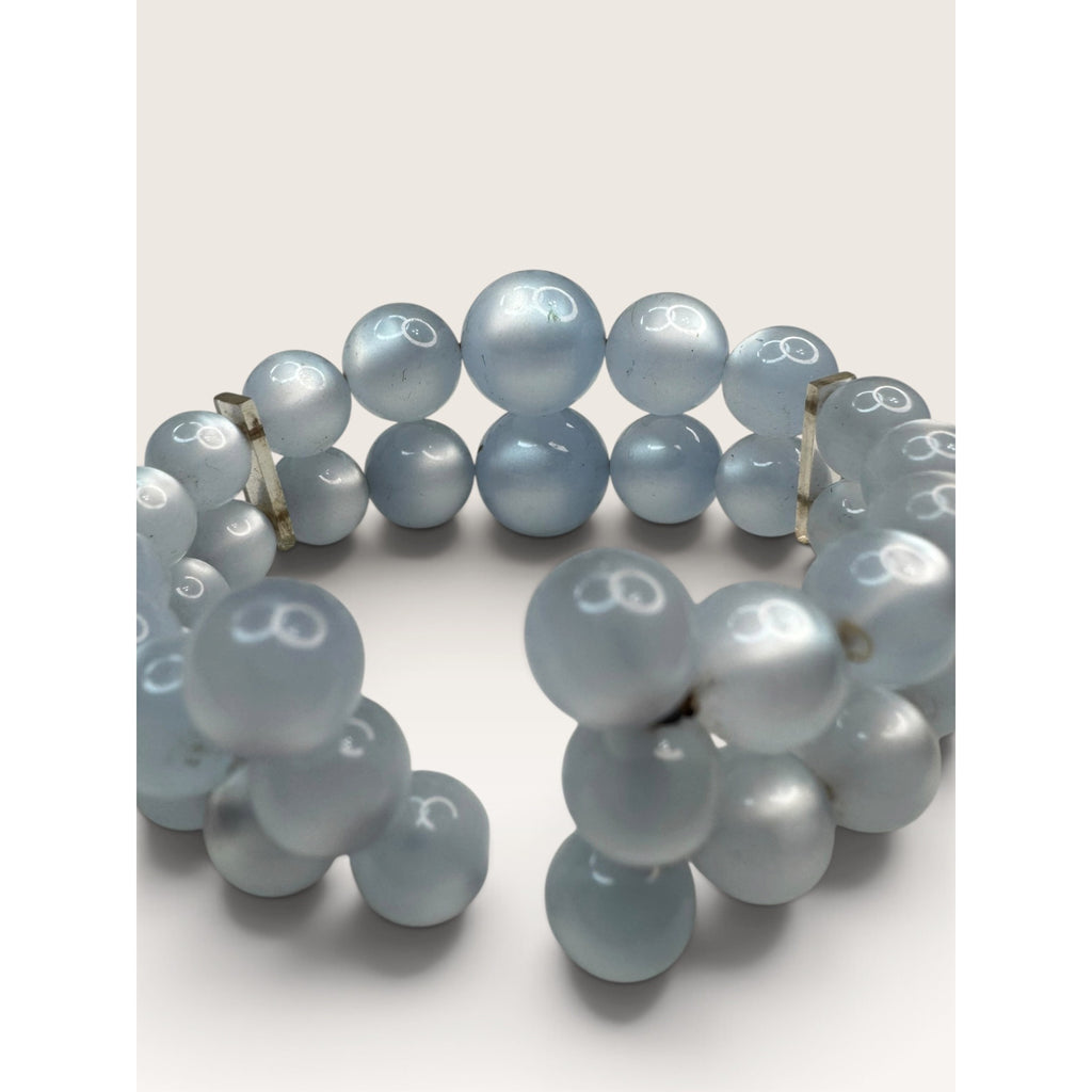 1950s Baby Blue Moonglow Lucite 2 Row Graduated Bead Memory Wire Bracelet