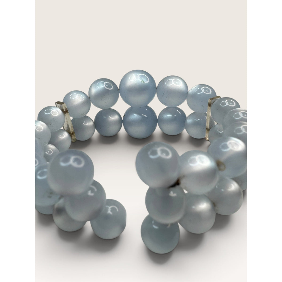 1950s Baby Blue Moonglow Lucite 2 Row Graduated Bead Memory Wire Bracelet