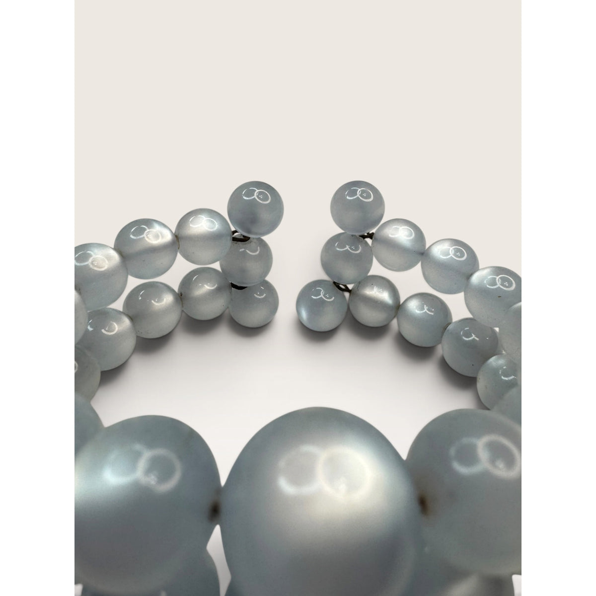 1950s Baby Blue Moonglow Lucite 2 Row Graduated Bead Memory Wire Bracelet