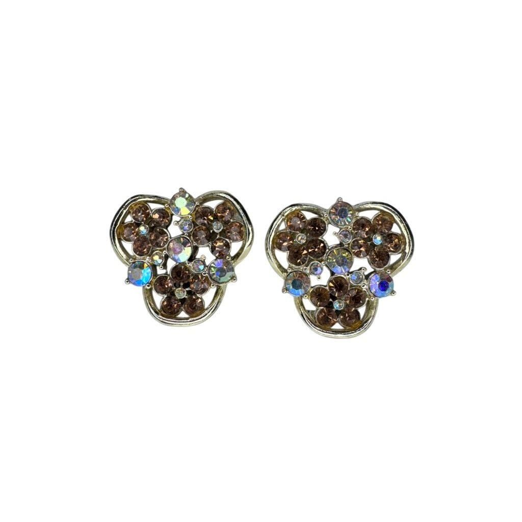 Rhinestone Cluster Earrings Gold Aurora Borealis 1980s Vintage