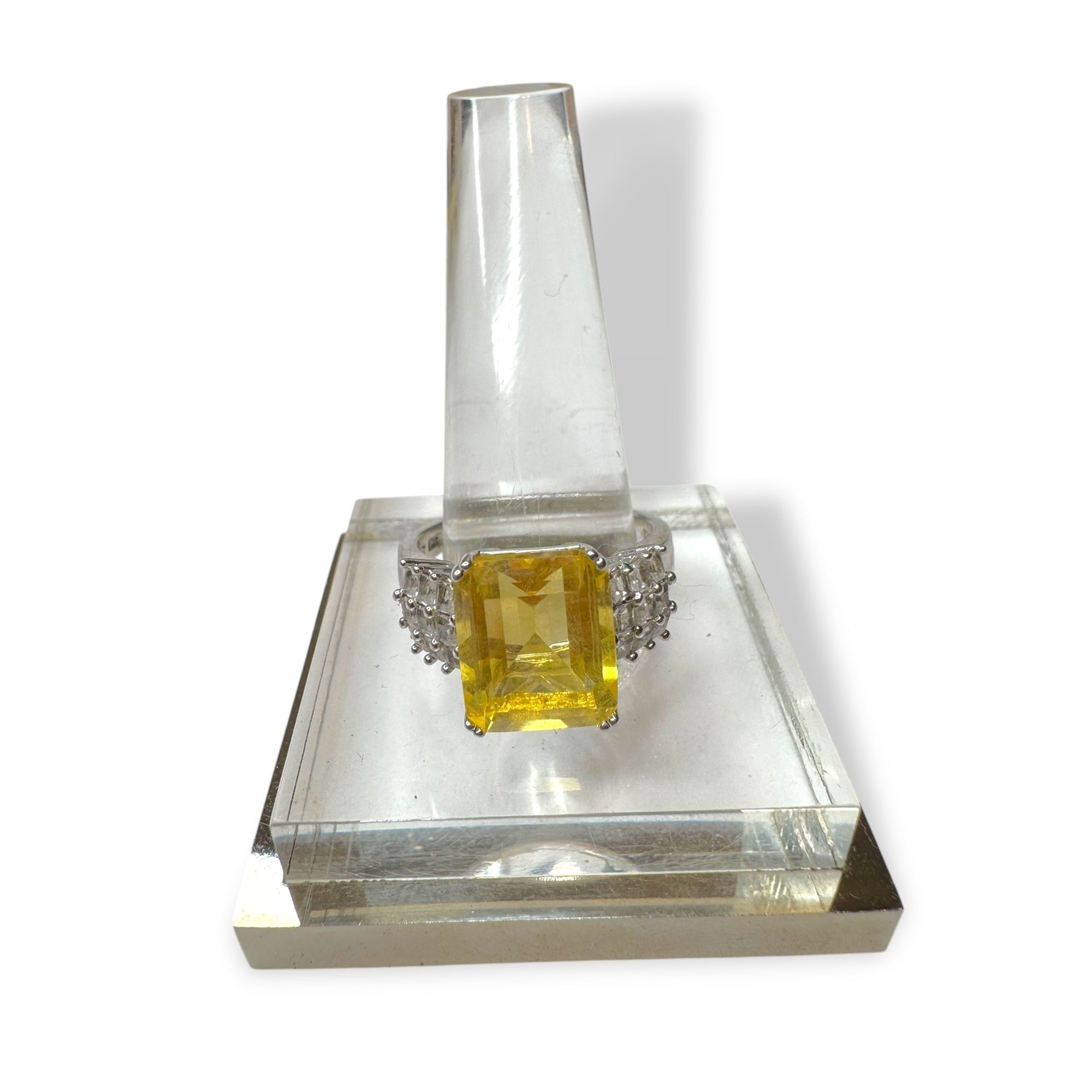 Sterling Silver Ring Citrine White Spinel Size 10.5