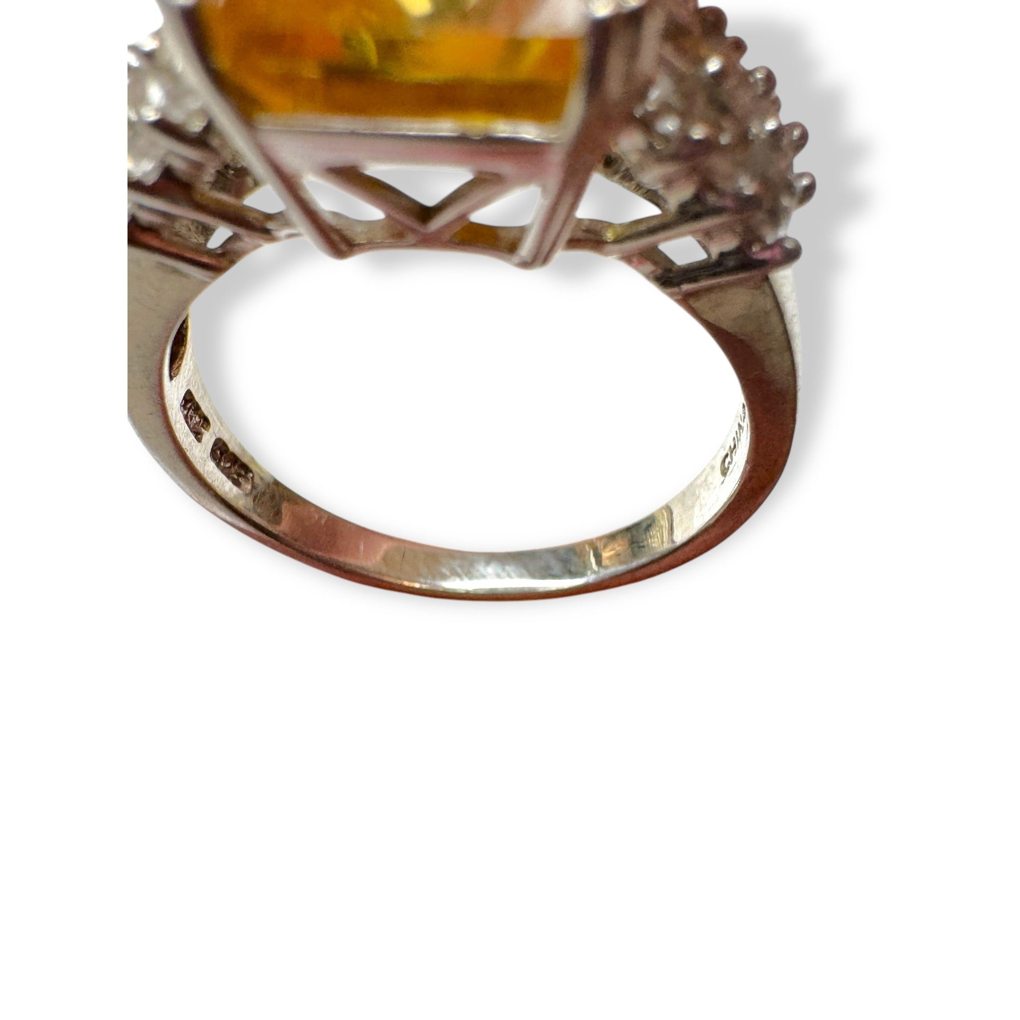 Sterling Silver Ring Citrine White Spinel Size 10.5