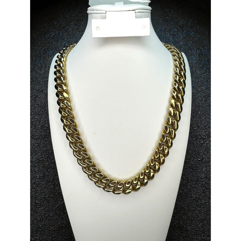 Gold Tone Stainless Steel Heavyweight Cuban Link Chain Necklace 24" 14mm 2000s