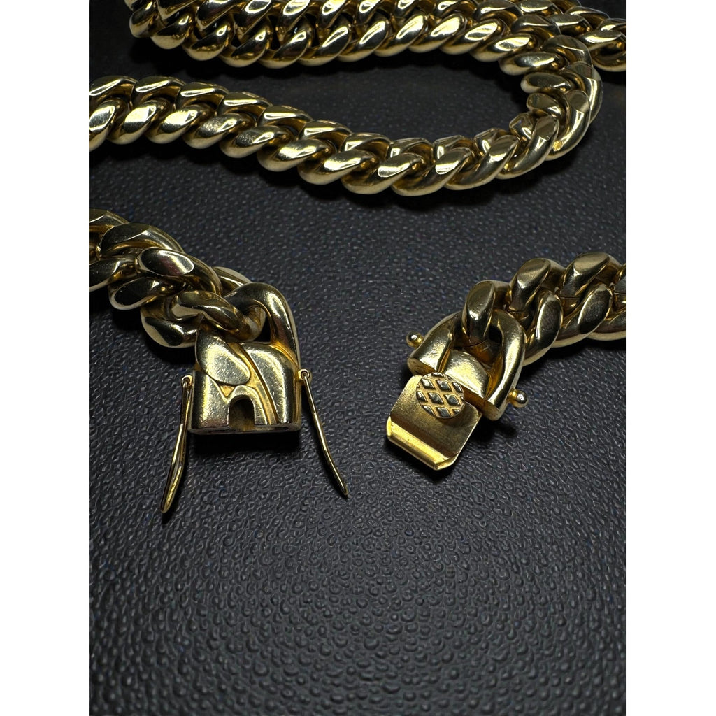Gold Tone Stainless Steel Heavyweight Cuban Link Chain Necklace 24" 14mm 2000s