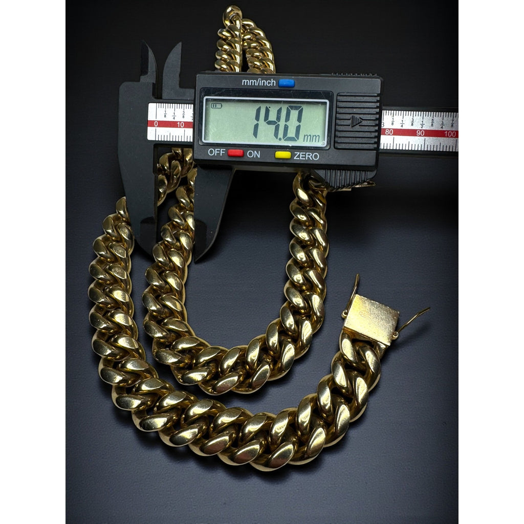 Gold Tone Stainless Steel Heavyweight Cuban Link Chain Necklace 24" 14mm 2000s