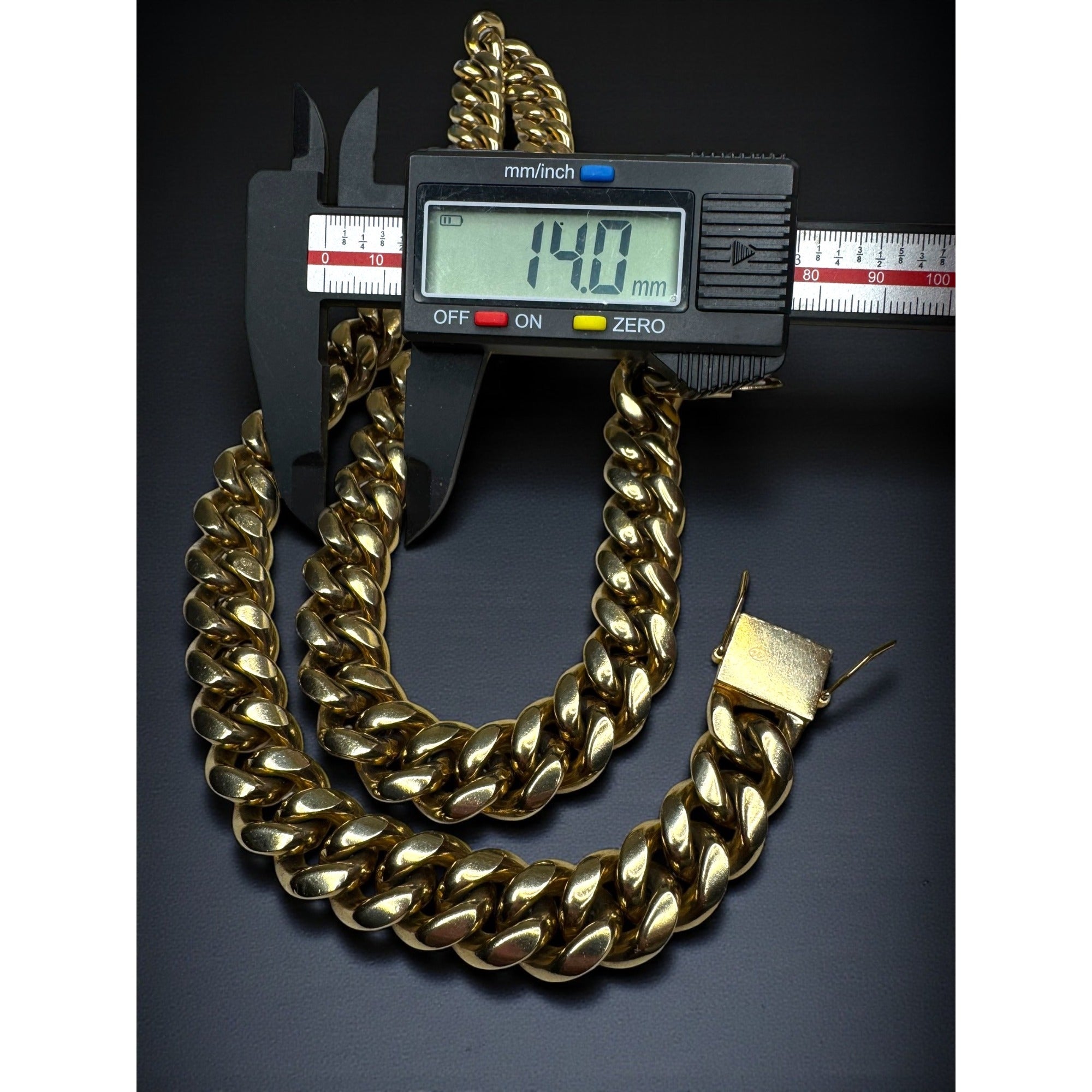 Gold Tone Stainless Steel Heavyweight Cuban Link Chain Necklace 24" 14mm 2000s