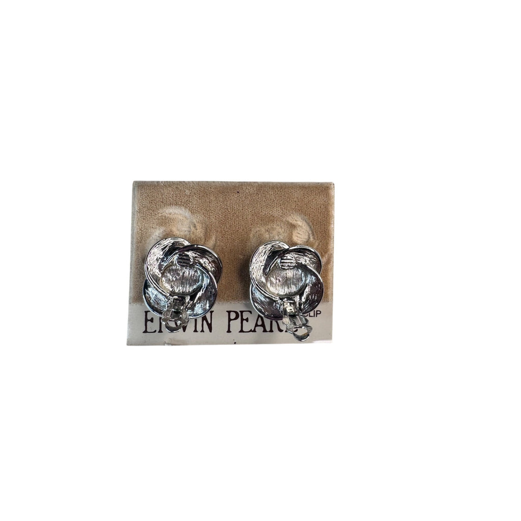 Erwin Pearl Clip On Earrings Silver Faux Pearl 1980s Vintage