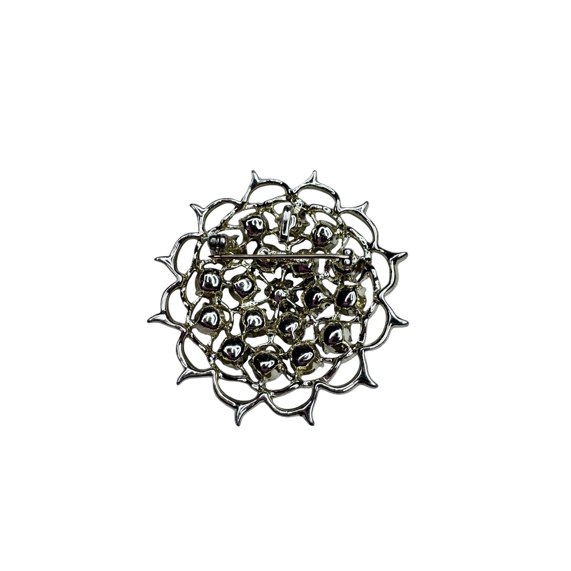 Sarah Coventry Brooch Green AB Faux Pearl Light Gold Floral 1960s Vintage