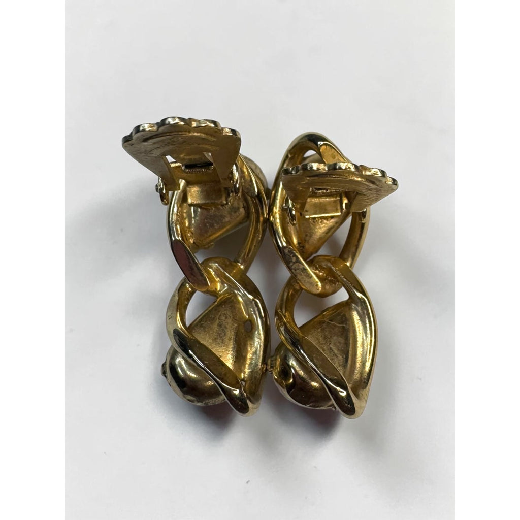 REINAD Milk Glass Gold Tone Twist Climber Clip Earrings Vintage 1950s