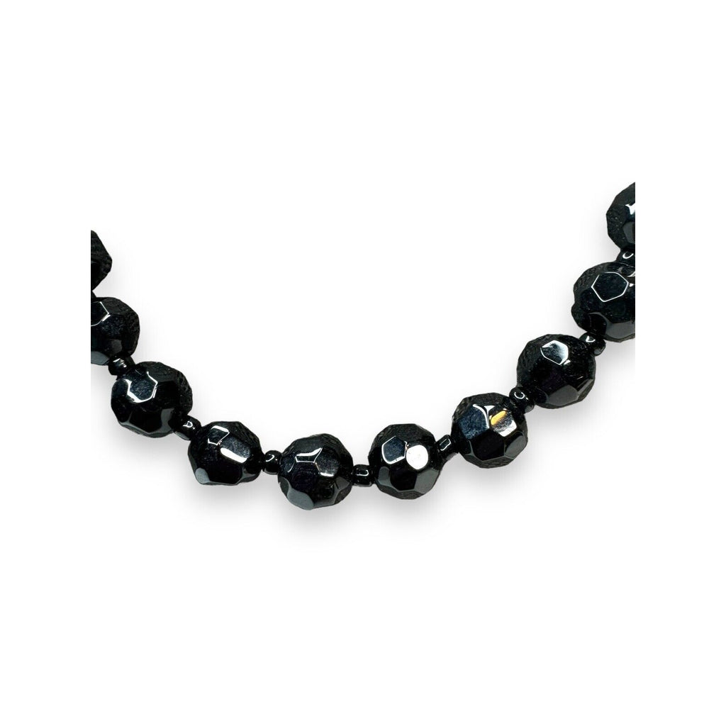 Vintage Black Molded Glass Beaded Necklace Adjustable 16"–18.5"