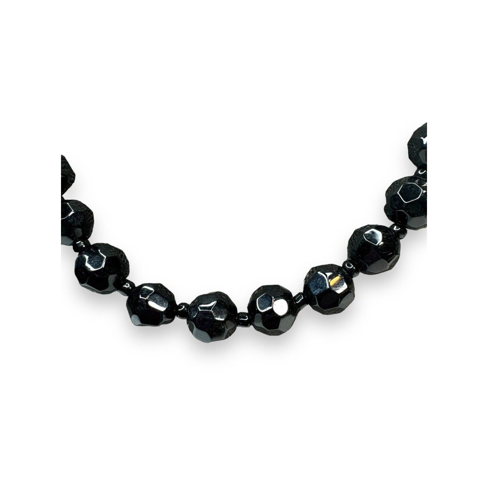 Vintage Black Molded Glass Beaded Necklace Adjustable 16"–18.5"