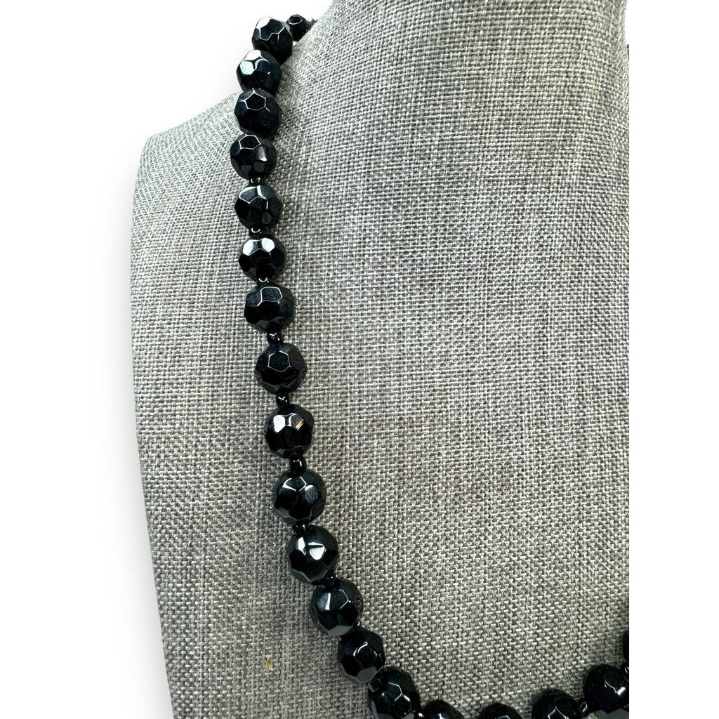 Vintage Black Molded Glass Beaded Necklace Adjustable 16"–18.5"