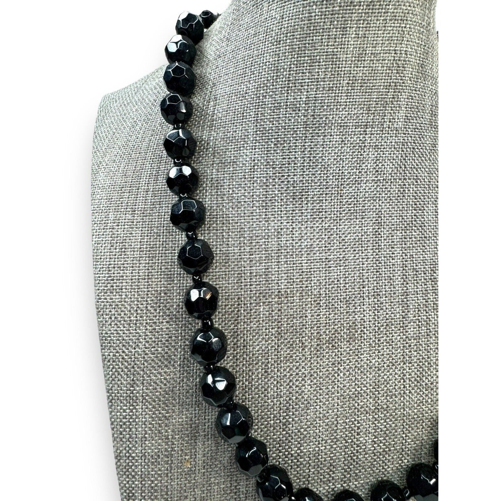 Vintage Black Molded Glass Beaded Necklace Adjustable 16"–18.5"