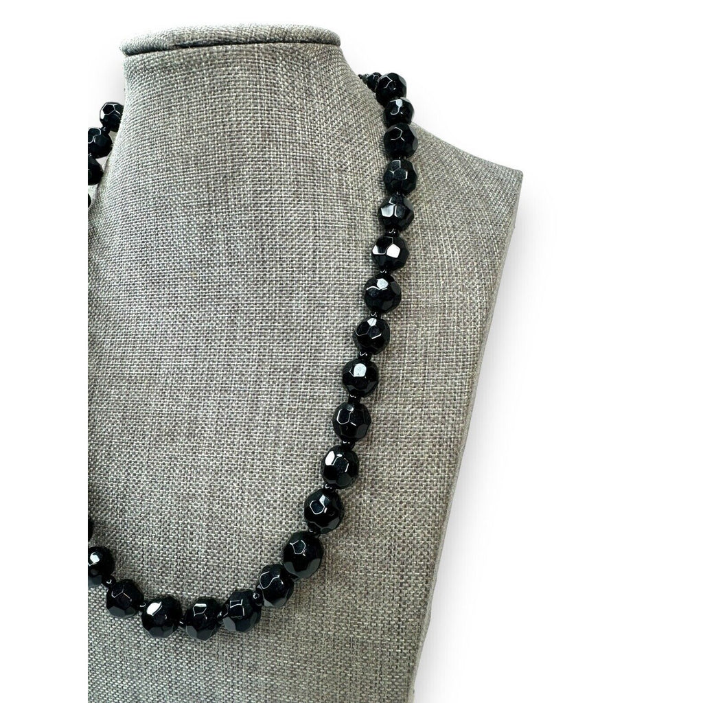 Vintage Black Molded Glass Beaded Necklace Adjustable 16"–18.5"