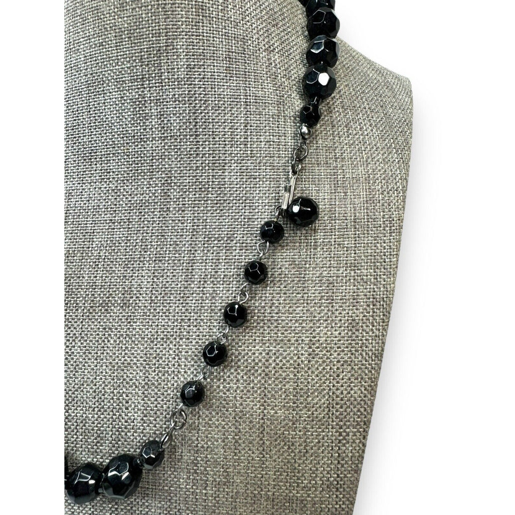 Vintage Black Molded Glass Beaded Necklace Adjustable 16"–18.5"